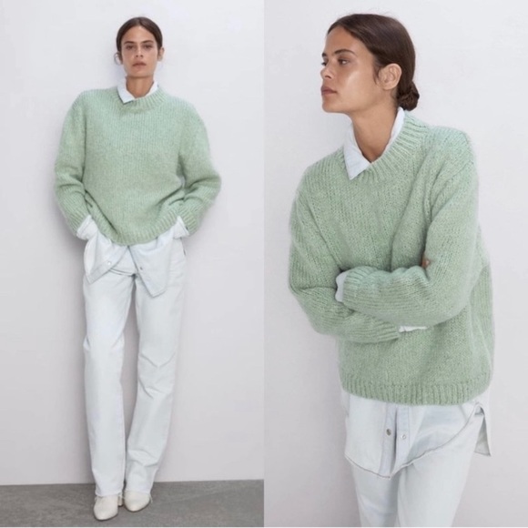 Soft Chenille Sweater Aqua Teal Turquoise Boxy Chunky Round Scoop Crew Neck XL - Picture 14 of 15